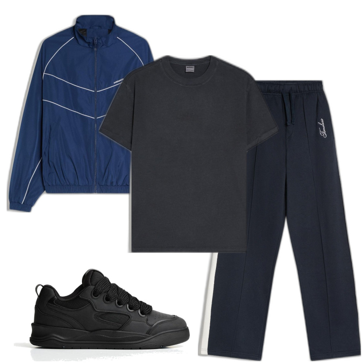 Outfit hombre - Deportes. Estilo Casual para Deporte. Combinación con sneakers, chaquetas, pantalones, camiseta.