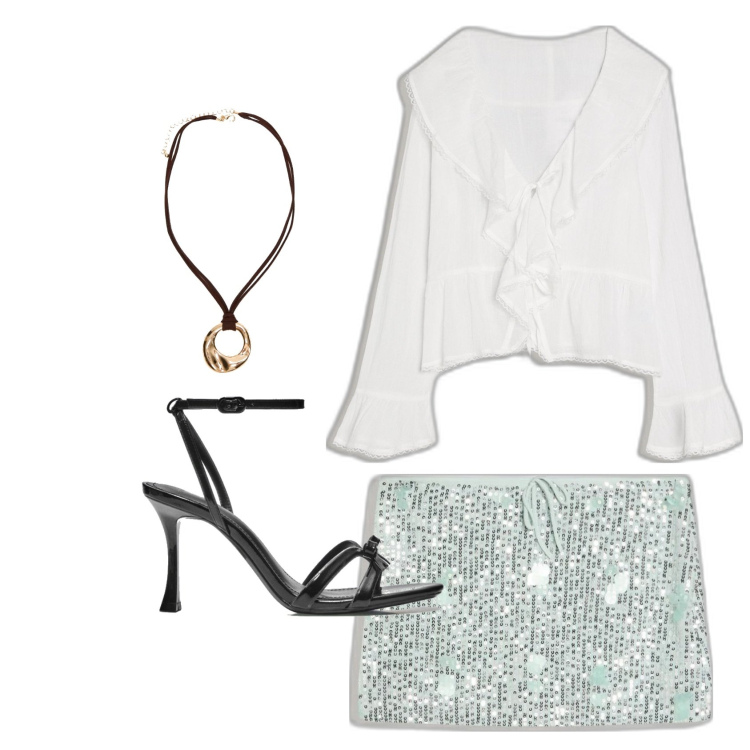 Outfit mujer - Trendy look. Estilo Trendy para Noche/Fiesta elegante. Combinación con sandalias de tacón, colgantes, blusas, faldas.