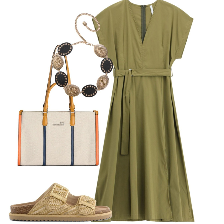 Outfit donna - La cintura di ricambio. Stile Bon Ton per Tutti i giorni. Abbinamento con cinture, borse tote, vestiti midi/longuette, sandali.