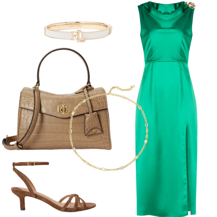 Outfit donna - Elegante ma easy. Stile Chic per Cerimonia. Abbinamento con vestiti midi/longuette, sandali col tacco, collane, borse a mano, braccialetti.