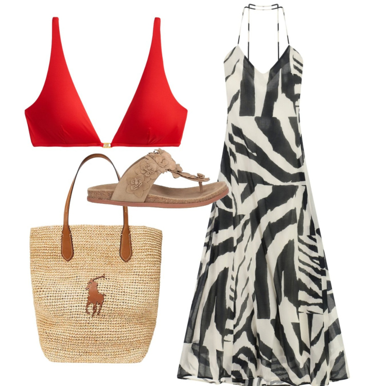 Outfit donna - Zebrata. Stile Chic per Mare. Abbinamento con infradito, vestiti lunghi, borse tote, bikini.