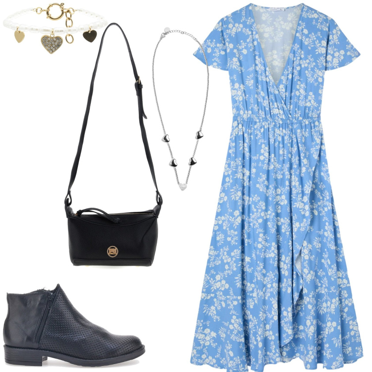 Outfit donna - Nostalgia country. Stile Vintage retrò per Tutti i giorni. Abbinamento con vestiti lunghi, braccialetti, collane, stivaletti, borse a tracolla.