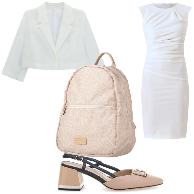 Outfit donna - Giugno in ufficio. Stile Casual chic per Ufficio. Abbinamento con zaini, vestiti a tubino, blazer, décolleté.