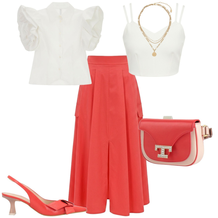 Outfit donna - La gonna a pieghe. Stile Vintage retrò per Tutti i giorni. Abbinamento con décolleté, marsupi, gonne lunghe, top, camicie a manica corta, ciondoli.