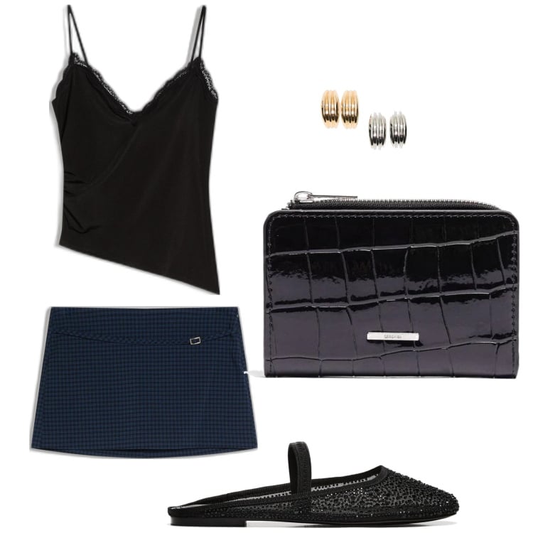 Outfit mujer - Casual chic #7742. Estilo Casual chic para Todos los días. Combinación con top, bailarinas, faldas, monederos, pendientes.