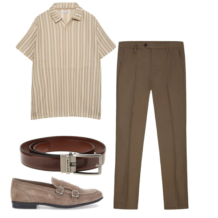 Outfit uomo - Terra. Stile Trendy per Tutti i giorni. Abbinamento con polo, pantaloni, scarpe stringate, cinture.