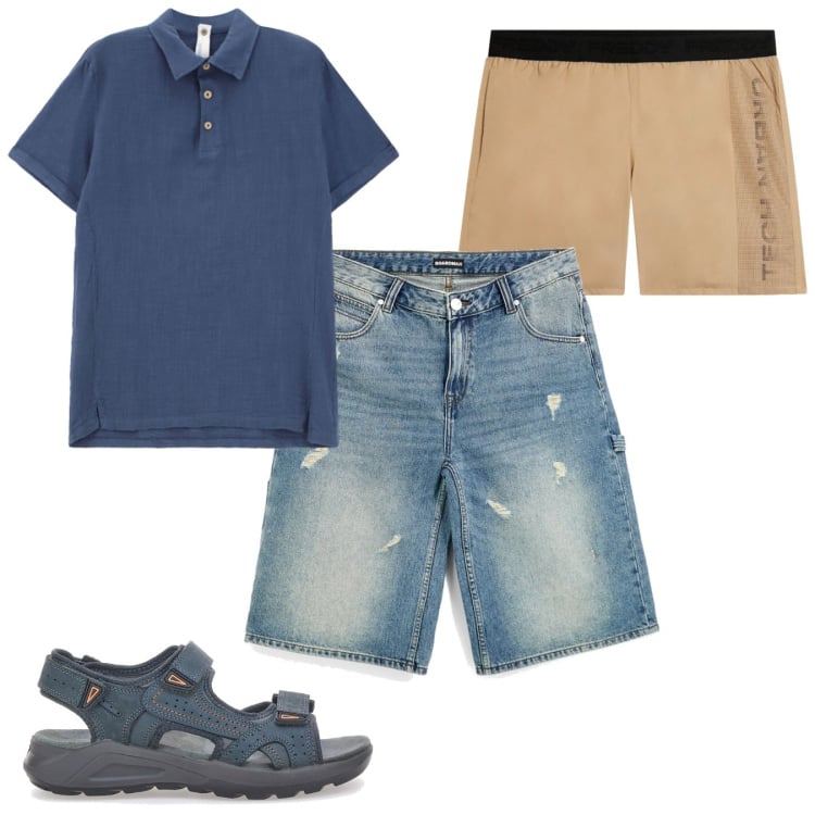 Outfit uomo - Weekend. Stile Casual per Tutti i giorni. Abbinamento con polo, costumi, sandali, shorts.