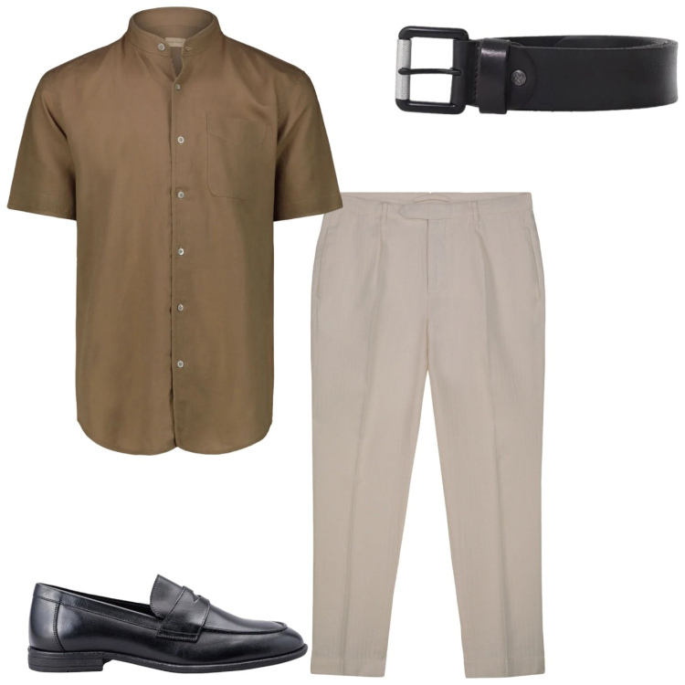 Outfit uomo - Accessori neri. Stile Casual per Tutti i giorni. Abbinamento con cinture, pantaloni, scarpe stringate, camicie a manica corta.