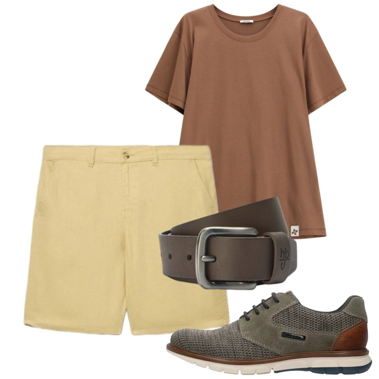 Outfit uomo - Vacanziero. Stile Casual per Tutti i giorni. Abbinamento con shorts, t-shirt, cinture, sneakers.