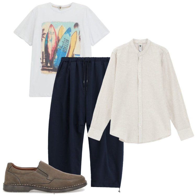 Outfit uomo - Trendy. Stile Casual per Tutti i giorni. Abbinamento con t-shirt, camicie, pantaloni, scarpe stringate.