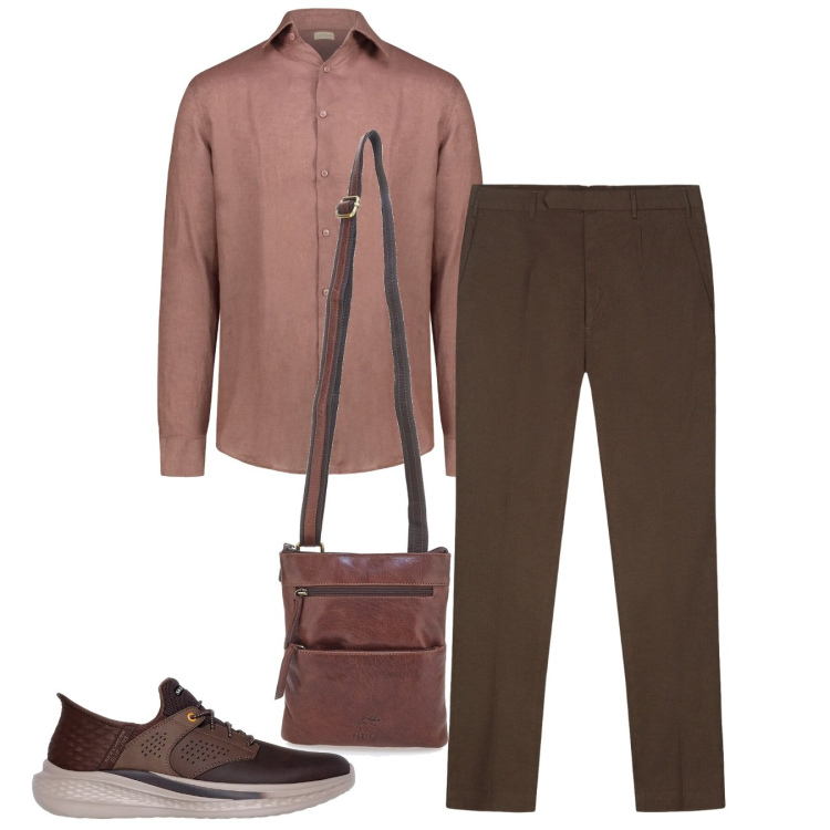 Outfit uomo - Wood. Stile Casual per Serata speciale. Abbinamento con camicie, pantaloni, portafogli, sneakers.