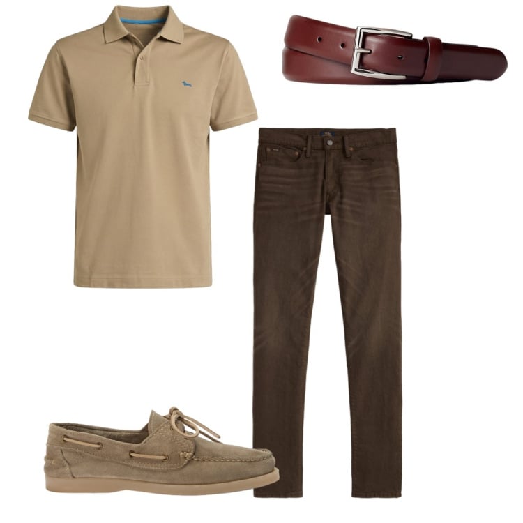 Outfit uomo - In città. Stile Casual per Tutti i giorni. Abbinamento con scarpe stringate, polo, cinture, jeans.