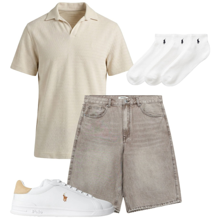 Outfit uomo - Sneakers. Stile Casual per Tutti i giorni. Abbinamento con bermuda, polo, sneakers, calzini.