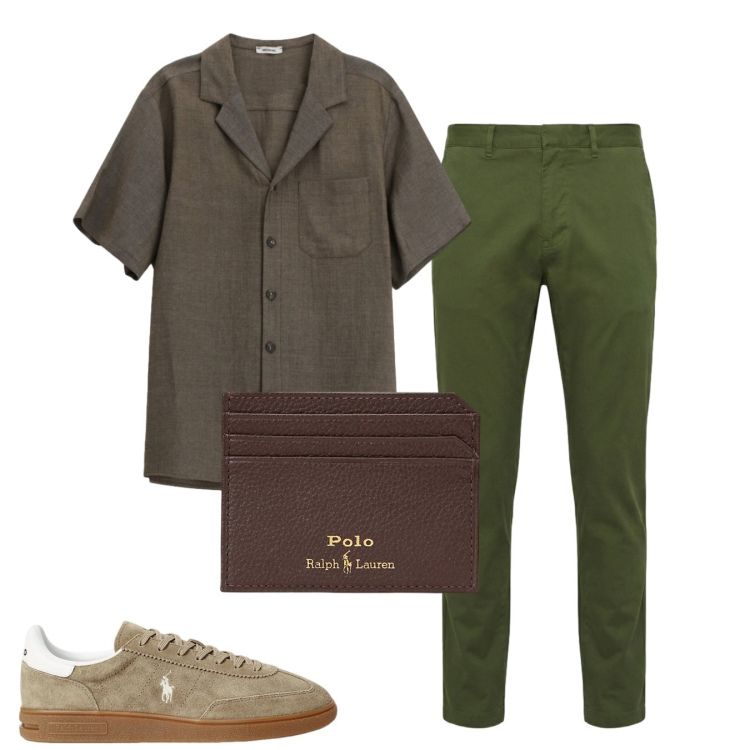 Outfit uomo - Informale. Stile Casual per Tutti i giorni. Abbinamento con camicie a manica corta, pantaloni, portafogli, sneakers.