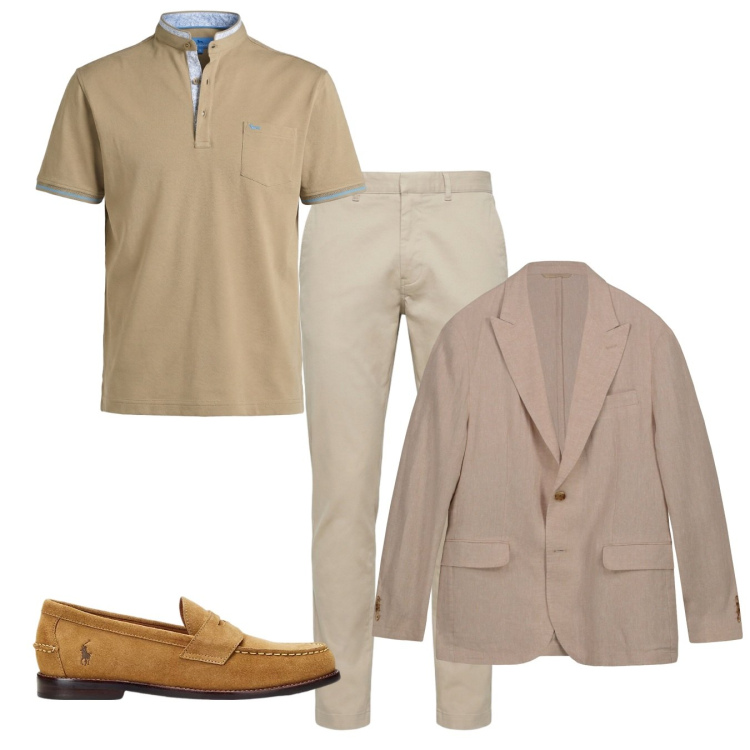Outfit uomo - Estivo. Stile Casual per Tutti i giorni. Abbinamento con polo, pantaloni, giacche, scarpe stringate.