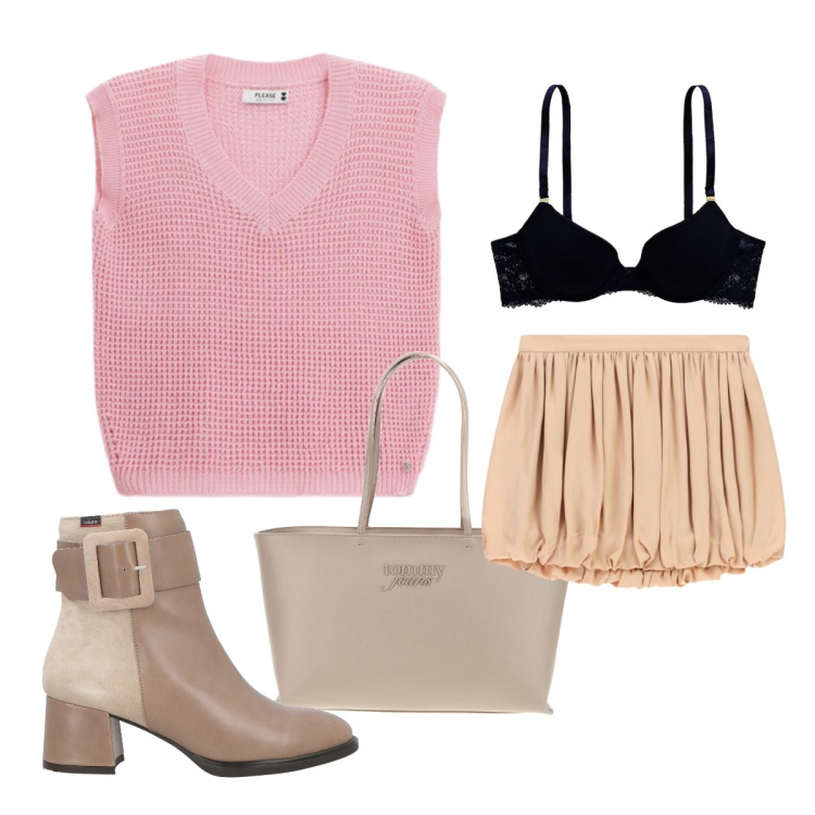 Outfit donna - Prime sere d’estate. Stile Preppy per Serata fuori. Abbinamento con stivaletti, minigonne, top, reggiseni, borse a spalla.