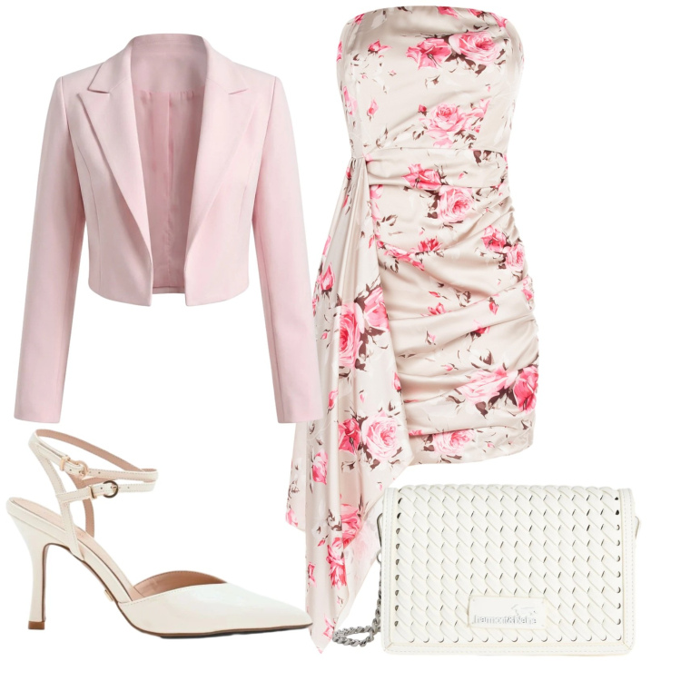 Outfit donna - Total look #2414541. Stile Chic per Cerimonia. Abbinamento con vestiti corti, décolleté, bolero, borse a tracolla.