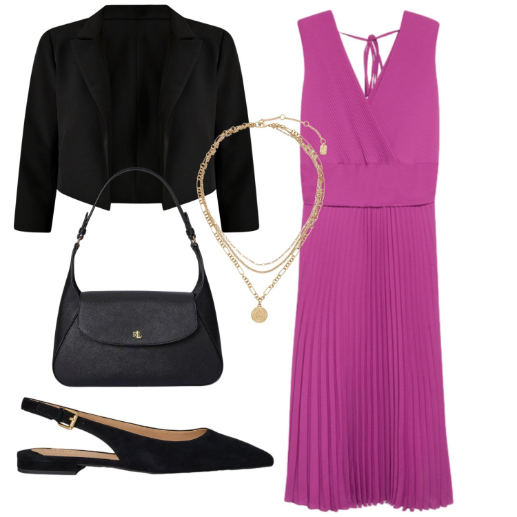 Outfit donna - Total look #2414568. Stile Chic per Serata fuori. Abbinamento con bolero, vestiti lunghi, ciondoli, ballerine, borse a spalla.