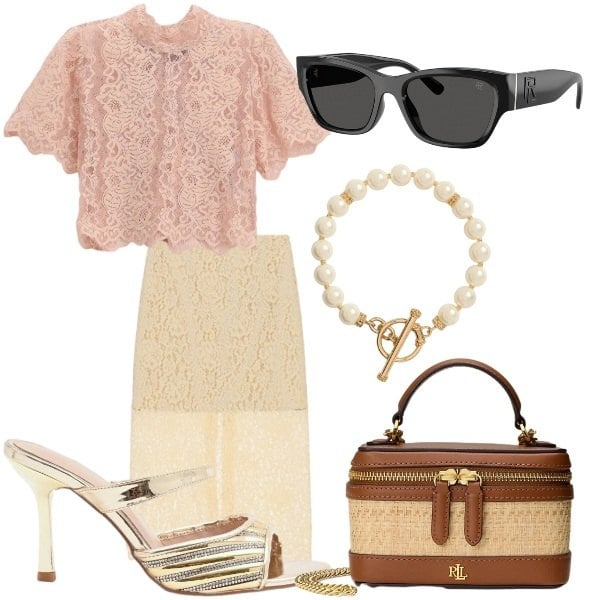 Outfit donna - stile retro\'. Stile Vintage retrò per Serata fuori. Abbinamento con sabot, top, gonne longuette, collane, borse a tracolla, occhiali da sole.