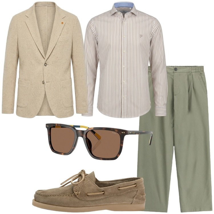Outfit uomo - Colori mediterranei. Stile Business/Elegante per Ufficio. Abbinamento con pantaloni, scarpe stringate, camicie, giacche, occhiali da sole.
