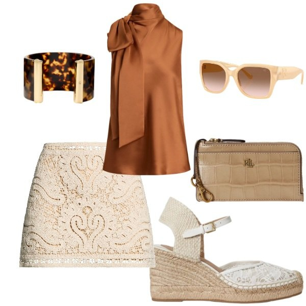 Outfit donna - Total look #2414578. Abbinamento con minigonne, occhiali da sole, espadrillas, bluse, portafogli, braccialetti.