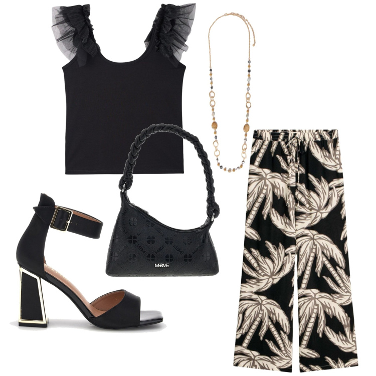Outfit donna - Total look #2414584. Stile Chic per Serata fuori. Abbinamento con pantaloni, canottiere, collane, borse a mano, sandali col tacco.