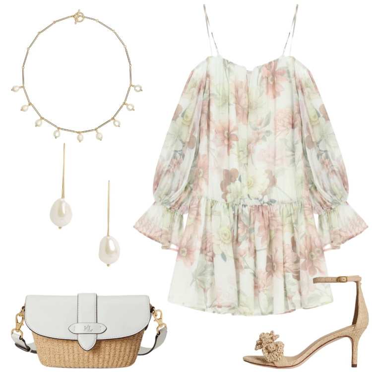 Outfit donna - Total look #2414586. Stile Romantica per Serata fuori. Abbinamento con vestiti corti, borse a spalla, sandali in pelle, orecchini, collane.