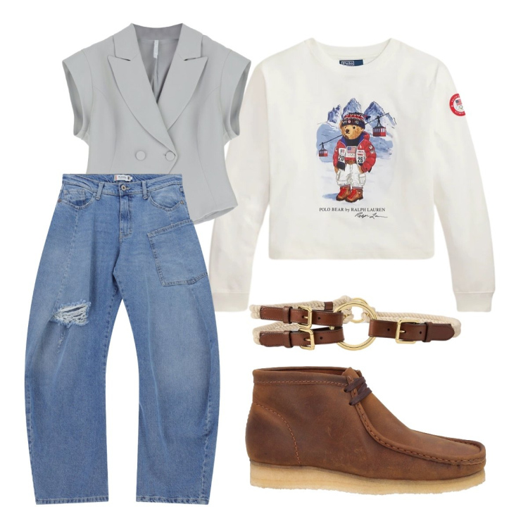 Outfit donna - Jeans + gilet. Stile Casual per Tutti i giorni. Abbinamento con stivaletti, gilet, jeans, cinture, t-shirt.