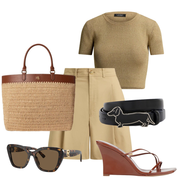Outfit donna - Total look #2414603. Stile Casual per Tutti i giorni. Abbinamento con ciabatte, cinture, occhiali da sole, bermuda, borse tote, t-shirt.