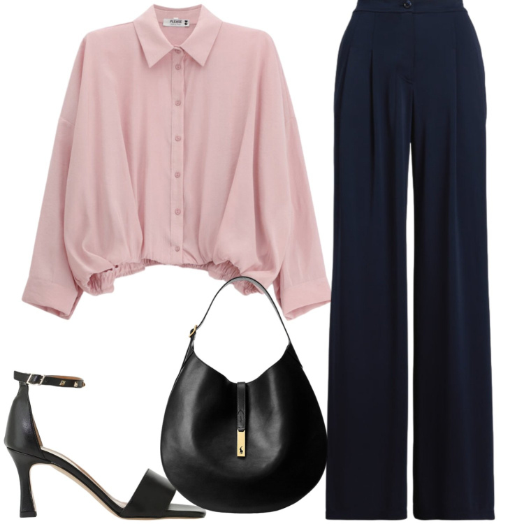 Outfit donna - Cenetta per due. Stile Casual chic per Serata fuori. Abbinamento con sandali col tacco, camicie, borse a spalla, pantaloni.