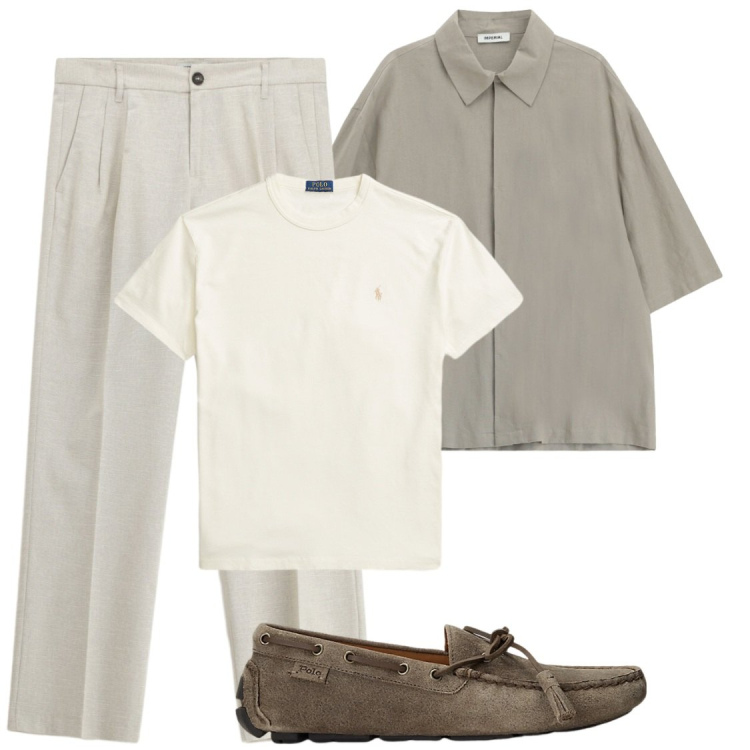 Outfit uomo - Trendy. Stile Trendy per Tutti i giorni. Abbinamento con pantaloni, camicie a manica corta, t-shirt, scarpe stringate.