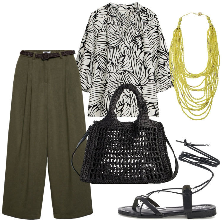 Outfit donna - Total look #2414643. Stile Etnico per Tutti i giorni. Abbinamento con borse a tracolla, tuniche, pantaloni, collane, sandali alla schiava.