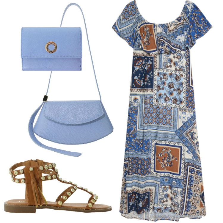 Outfit donna - Total look #2414656. Stile Etnico per Tutti i giorni. Abbinamento con portafogli, sandali, borse a spalla, vestiti lunghi.
