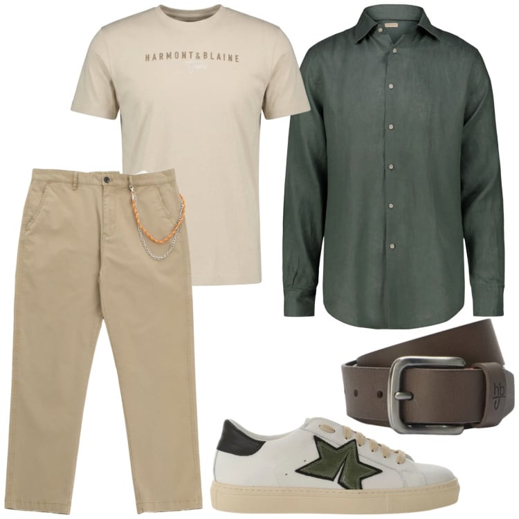 Outfit uomo - Layering. Stile Trendy per Tutti i giorni. Abbinamento con pantaloni, sneakers, t-shirt, cinture, camicie.