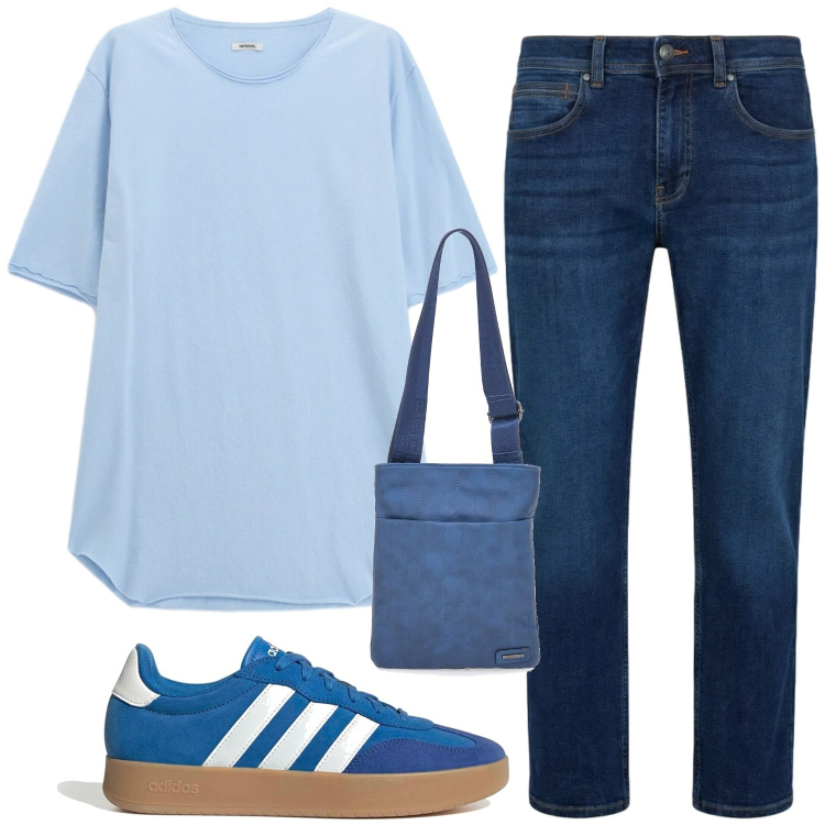 Outfit uomo - Aperitivo con colleghi.. Stile Casual per Tutti i giorni. Abbinamento con t-shirt, jeans dritti, portafogli, sneakers.
