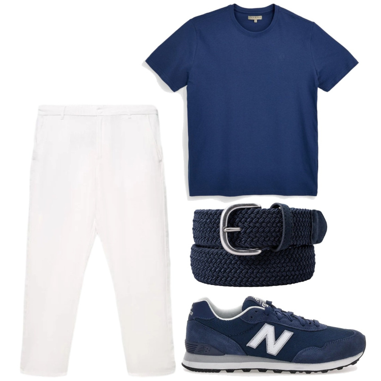 Outfit uomo - Blu mediterraneo. Stile Casual per Tutti i giorni. Abbinamento con pantaloni, cinture, sneakers, t-shirt.
