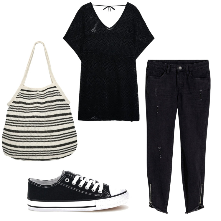 Outfit donna - Total look #2414673. Stile Urban per Tutti i giorni. Abbinamento con jeans skinny, caftani, shopping bag, sneakers.