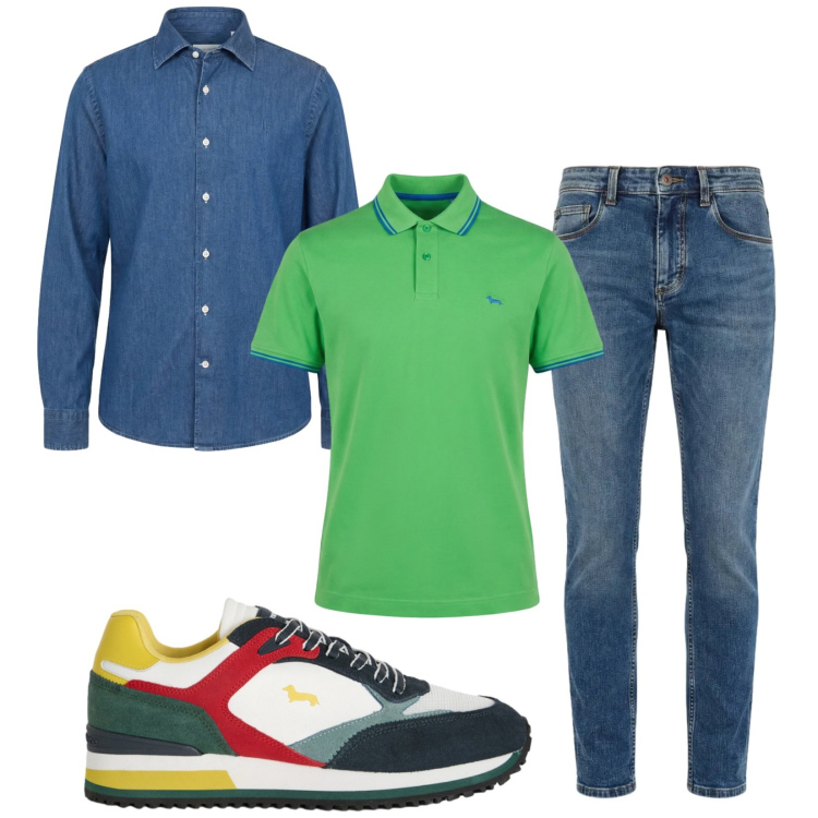 Outfit uomo - Total look #2414680. Stile Trendy per Tutti i giorni. Abbinamento con sneakers, jeans slim fit, camicie, polo.