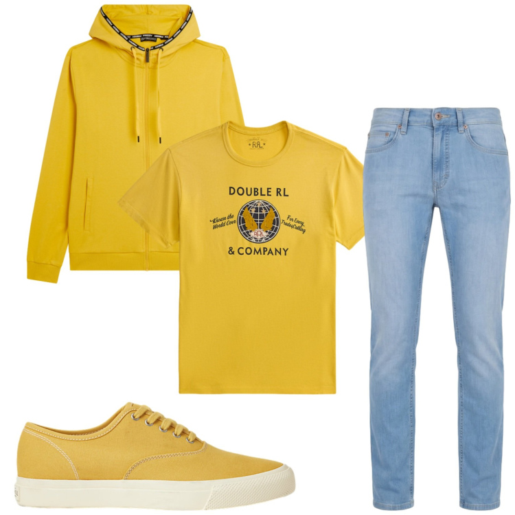 Outfit uomo - Total look #2414683. Stile Trendy per Tutti i giorni. Abbinamento con jeans, felpe con cappuccio, sneakers, t-shirt.