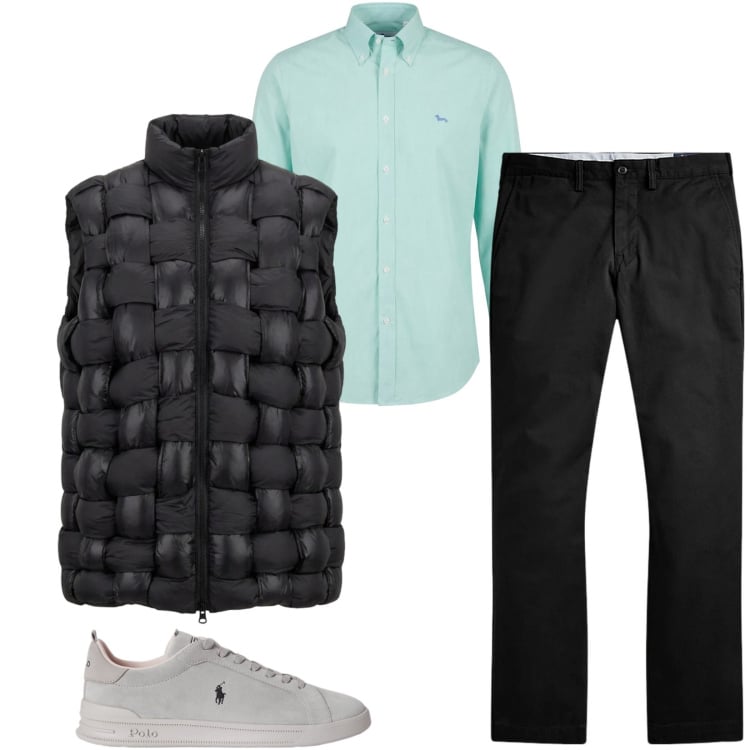 Outfit uomo - Total look #2414689. Stile Trendy per Tutti i giorni. Abbinamento con camicie, sneakers, pantaloni, gilet.