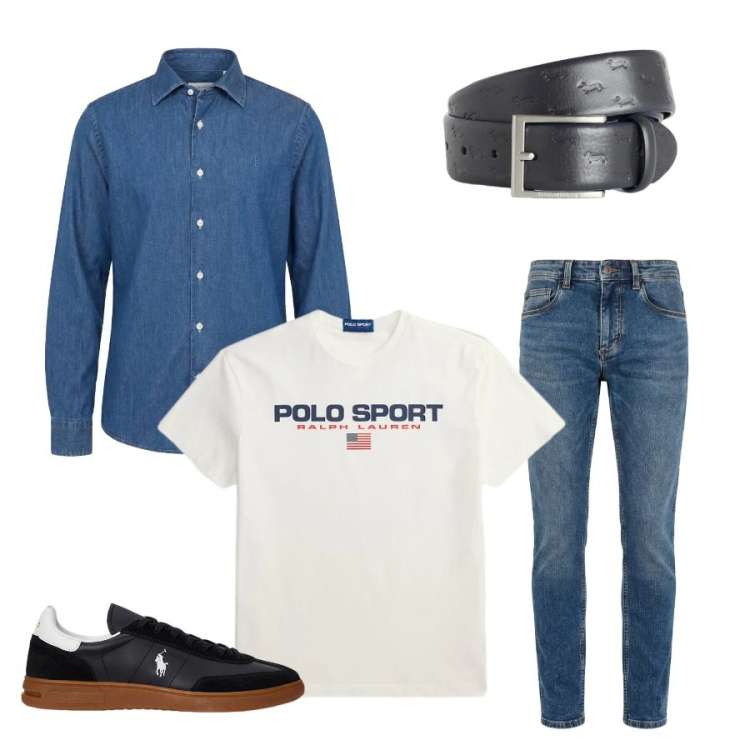 Outfit uomo - Total look #2414691. Stile Casual per Tutti i giorni. Abbinamento con jeans slim fit, cinture, camicie, sneakers, t-shirt.