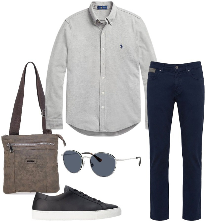 Outfit uomo - Total look #2414695. Stile Trendy per Tutti i giorni. Abbinamento con pantaloni, camicie, sneakers, occhiali da sole, portafogli.