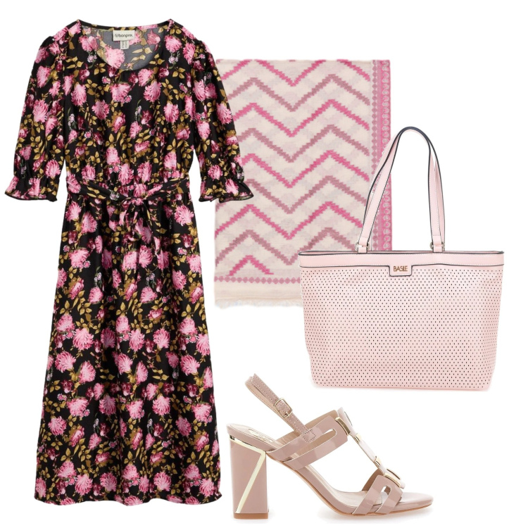Outfit donna - Total look #2414704. Stile Romantica per Mare. Abbinamento con vestiti midi/longuette, foulard, borse a spalla, sandali col tacco.