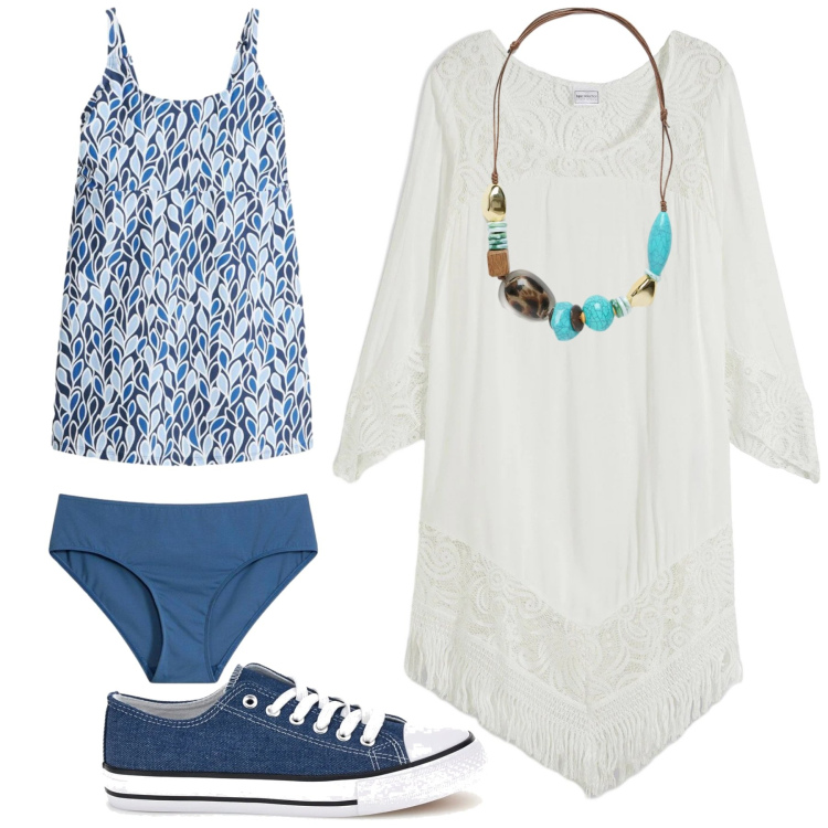 Outfit donna - Total look #2414706. Stile Basic per Mare. Abbinamento con vestiti da spiaggia, costumi interi, collane, sneakers.