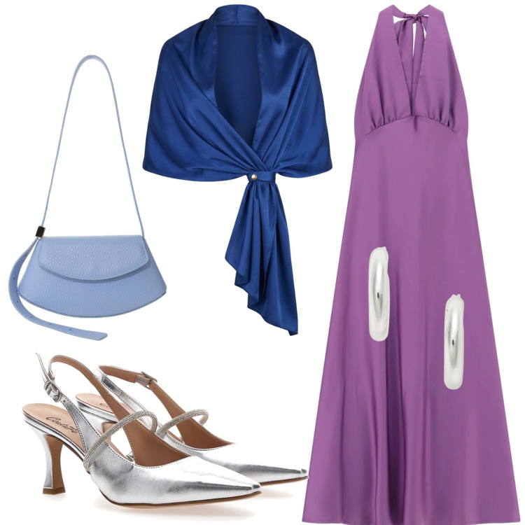 Outfit donna - Total look #2414708. Stile Chic per Serata fuori. Abbinamento con stole, vestiti lunghi, borse a spalla, orecchini, décolleté.