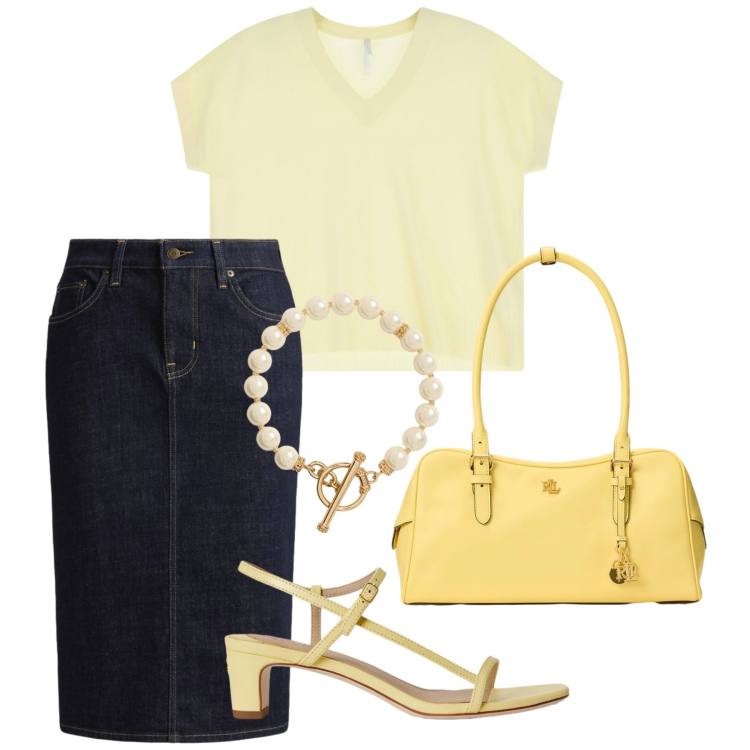 Outfit donna - Total look #2414713. Stile Trendy per Serata fuori. Abbinamento con t-shirt, gonne, borse a mano, collane, sandali in pelle.