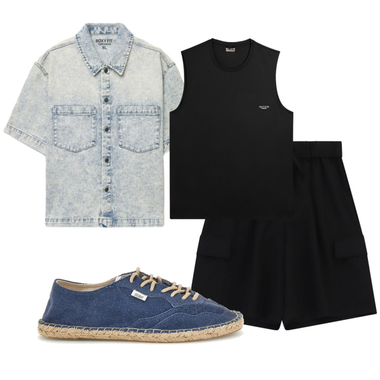 Outfit uomo - Total look #2414714. Stile Trendy per Tutti i giorni. Abbinamento con camicie a manica corta, bermuda, canottiere, espadrillas.