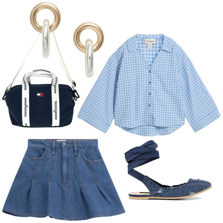 Outfit donna - Total look #2414717. Stile Romantica per Tutti i giorni. look ideale per Petite. Abbinamento con camicie, minigonne, orecchini, ballerine, shopping bag.