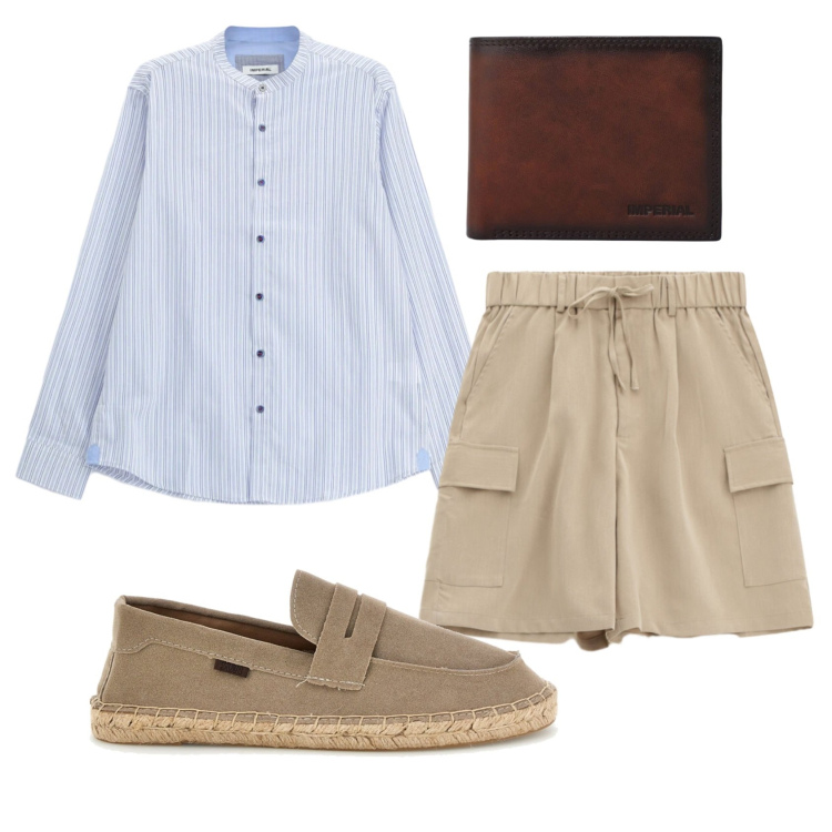 Outfit uomo - Total look #2414718. Stile Trendy per Tutti i giorni. Abbinamento con bermuda, portafogli, camicie, espadrillas.