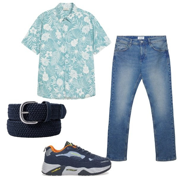 Outfit uomo - Total look #2414730. Abbinamento con camicie a manica corta, jeans dritti, cinture, sneakers.